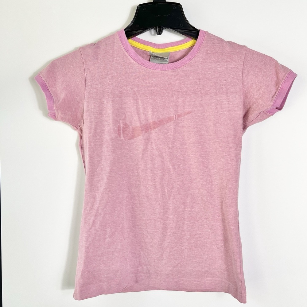 Vintage Nike Womens Size S Pink Faded Swoosh Logo T Shirt Y2K